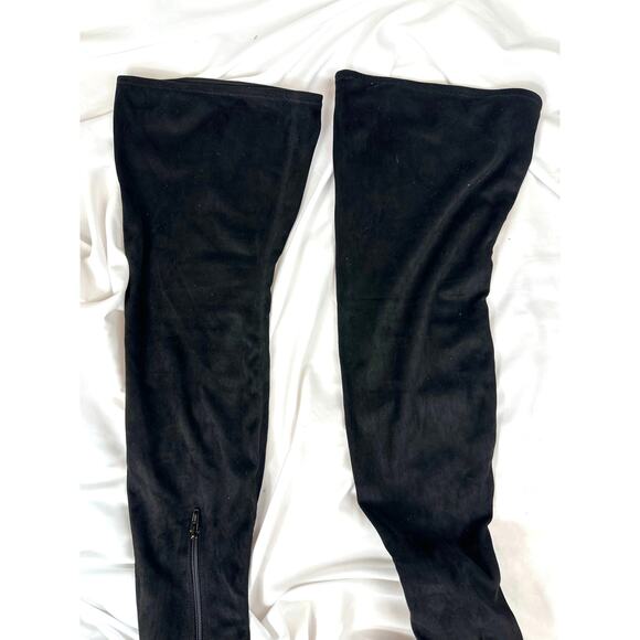 H & M Thigh High Platform Boots Stretch Faux Suede Black 10 - Picture 12 of 16